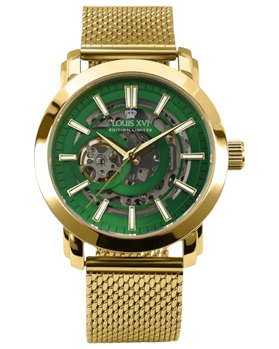 LOUIS XVI Versailles 2.0 Automatik 1902 - Ø 43.5 mm - Herren Uhr - Wasserdicht - Skelettuhr - Armband Gold - Zifferblatt Grün – Automatikuhr von LOUIS XVI