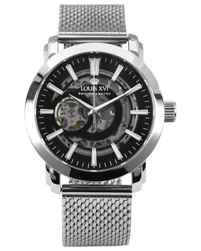 LOUIS XVI Versailles 2.0 Automatik 1920 - Ø 43.5 mm - Herren Uhr - Wasserdicht - Skelettuhr - Armband Silber - Zifferblatt Schwarz – Automatikuhr von LOUIS XVI