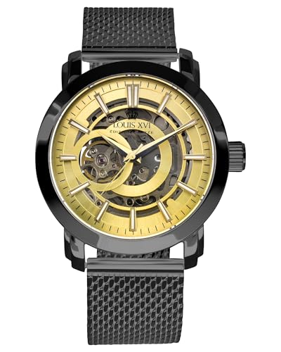 LOUIS XVI Versailles 2.0 Automatik 1932 - Ø 43.5 mm - Herren Uhr - Wasserdicht - Skelettuhr - Armband Schwarz - Zifferblatt Gold – Automatikuhr LOUIS XVI Versailles 2.0 Automatik 1932 - Ø 43.5 mm - Herren Uhr - Wasserdicht - Skelettuhr - Armband Schwarz - Zifferblatt Gold – Automatikuhr von LOUIS XVI