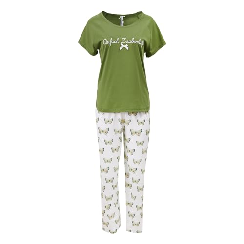 LOUIS & LOUISA Damen Nachtwäsche Schlafanzug Pyjama 'Einfach Zauberhaft', Farbe:Grün, Wäschegröße:L, Artikel:-208 grün/Allover von LOUIS & LOUISA