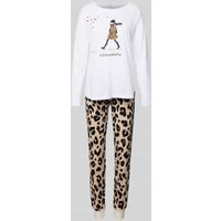 LOUIS & LOUISA Pyjama mit Motiv-Print Modell 'Schmusekatze' in Offwhite, Größe XL von LOUIS & LOUISA