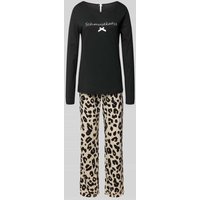 LOUIS & LOUISA Pyjama mit Statement-Stitching Modell 'Schmusekatze' in Black, Größe XL von LOUIS & LOUISA