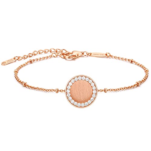 Armband Damen 925 Silber Rosegold Rundes Zirkonia Armbänder Verstellbar Armkette Schmuck Geschenk für Sie Valentinstag Verlobung Geburtstags Muttertags Weihnachten Hochzeits Jubiläums Geschenk von LOUISA SECRET