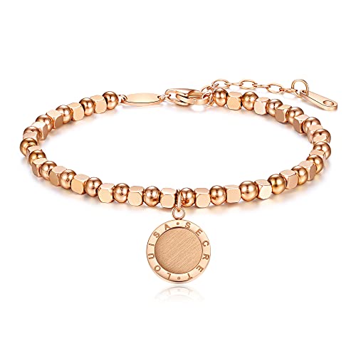 Armband Damen Rosegold, Louisa Secret Armband Damen Rosegold Edelstahl Ketten Anhänger Initial Damen Armbänder Verstellbare Kette Armband Schmuck Geburtstag Weihnachtsgeschenke für Frauen Mädchen MaMa von LOUISA SECRET