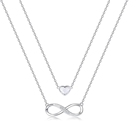 Kette Damen Infinity Herz Halskette 925 Sterling Silber, Kristall Ketten Anhänger mit Zirkonia, Geburtstag Valentinstag Weihnachten Muttertag Schmuck Geschenke für Frauen Freundin Frau Mama Sie von LOUISA SECRET