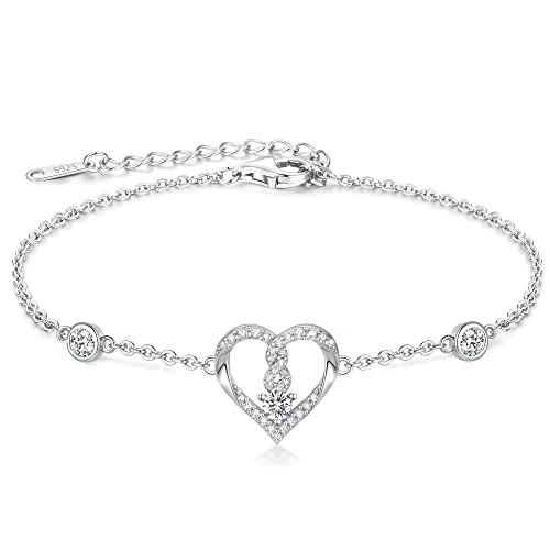 LOUISA SECRET Armband Damen, Armkette Damen Silber 925 Infinity Herz Geburtsstein Armbänder Damen Schmuck Valentinstag Muttertag Geburtstags Weihnachten Geschenk für Frauen Sie Freundin von LOUISA SECRET