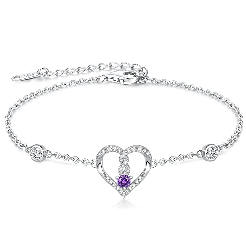 LOUISA SECRET Armband Damen, Armkette Damen Silber 925 Infinity Herz Geburtsstein Armbänder Damen Schmuck Valentinstag Muttertag Geburtstags Weihnachten Geschenk für Frauen Sie Freundin von LOUISA SECRET