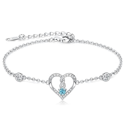 LOUISA SECRET Armband Damen, Armkette Damen Silber 925 Infinity Herz Geburtsstein Armbänder Damen Schmuck Valentinstag Muttertag Geburtstags Weihnachten Geschenk für Frauen Sie Freundin von LOUISA SECRET