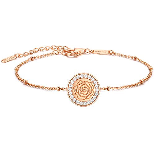 LOUISA SECRET Armband Damen 925 Sterling Silber Rundes Rosegold Geburtsstein Armbänder Damen Schmuck Armkette Valentinstag Muttertag Geburtstags Weihnachten Weihnachtsgeschenke für Frauen Freundin von LOUISA SECRET