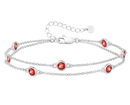 LOUISA SECRET Damen Armband Layered mit Geburtsstein Anhängern Doppelt Kette für Frauen Mädchen 925 Sterling Silber Armbänder, Geburtstag Jahrestag Weihnachten Geschenk für Sie Frauen Freundin Mutter von LOUISA SECRET