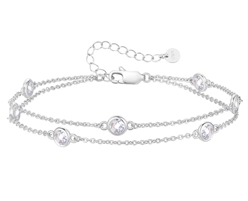 LOUISA SECRET Damen Armband Layered mit Geburtsstein Anhängern Doppelt Kette für Frauen Mädchen 925 Sterling Silber Armbänder, Geburtstag Jahrestag Weihnachten Geschenk für Sie Frauen Freundin Mutter von LOUISA SECRET