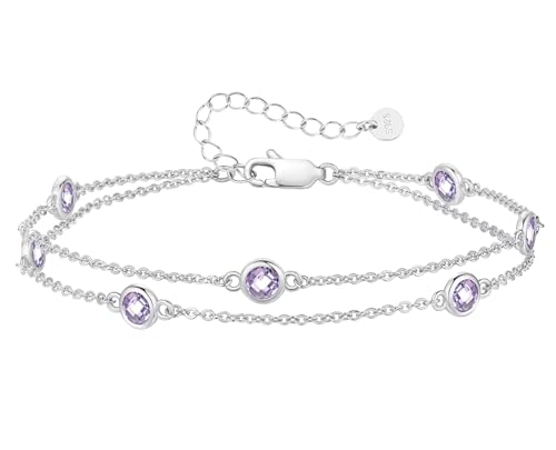 LOUISA SECRET Armband silber 925 damen mit Zirkonia Armband Doppelt Kette Verstellbar Armkette Valentinstag Muttertag Geburtstags Weihnachten Geschenk für Sie Frauen Freundin (925 Silver-06-Juni) von LOUISA SECRET