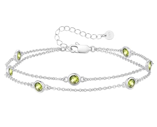 LOUISA SECRET Armband silber 925 damen mit Zirkonia Armband Doppelt Kette Verstellbar Armkette Valentinstag Muttertag Geburtstags Weihnachten Geschenk für Sie Frauen Freundin (925 Silver-08-Aug) von LOUISA SECRET