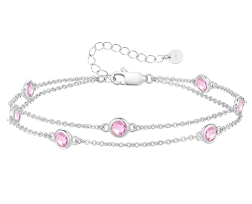 LOUISA SECRET Armband silber 925 damen mit Zirkonia Armband Doppelt Kette Verstellbar Armkette Valentinstag Muttertag Geburtstags Weihnachten Geschenk für Sie Frauen Freundin (925 Silver-10-Okt) von LOUISA SECRET