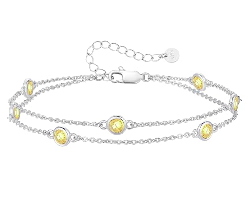 LOUISA SECRET Armband silber 925 damen mit Zirkonia Armband Doppelt Kette Verstellbar Armkette Valentinstag Muttertag Geburtstags Weihnachten Geschenk für Sie Frauen Freundin (925 Silver-11-Nov) von LOUISA SECRET