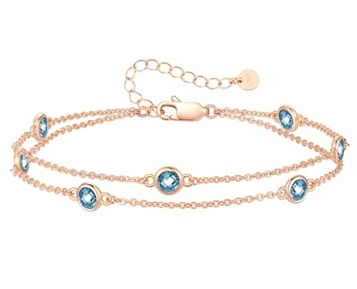 LOUISA SECRET Armband silber 925 damen mit Zirkonia Armband Doppelt Kette Verstellbar Armkette Valentinstag Muttertag Geburtstags Weihnachten Geschenk für Sie Frauen Freundin (Roségold-12-Dez) von LOUISA SECRET