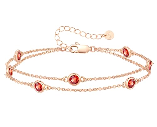 LOUISA SECRET Armband silber 925 damen mit Zirkonia Armband Doppelt Kette Verstellbar Armkette Valentinstag Muttertag Geburtstags Weihnachten Geschenk für Sie Frauen Freundin (Roségold01-Jan) von LOUISA SECRET