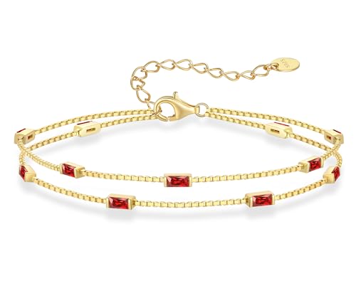 LOUISA SECRET Armband Damen Layered mit Zirkonia Anhängern Doppelt Kette Damen 925 Sterling Silber Gold Armbänder Verstellbar Valentinstag Muttertag Geburtstags Weihnachts geschenke für Sie Frauen von LOUISA SECRET