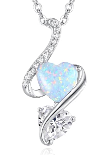 LOUISA SECRET Frauen Opal Halskette Infinity Double-Heart Halskette 925 Sterling Silber Kette Damen Brithday Schmuck Geschenk Valentinstag Weihnachtstag von LOUISA SECRET
