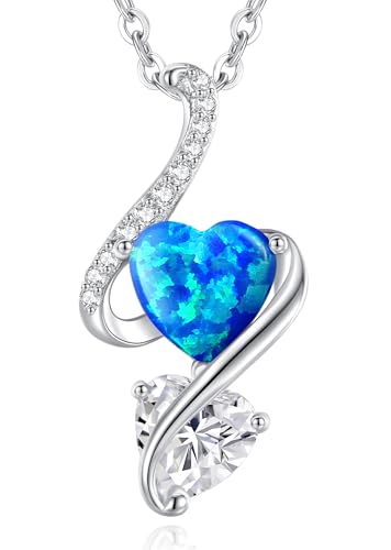 LOUISA SECRET Frauen Opal Halskette Infinity Double-Heart Halskette 925 Sterling Silber Kette Damen Brithday Schmuck Geschenk Valentinstag Weihnachtstag von LOUISA SECRET