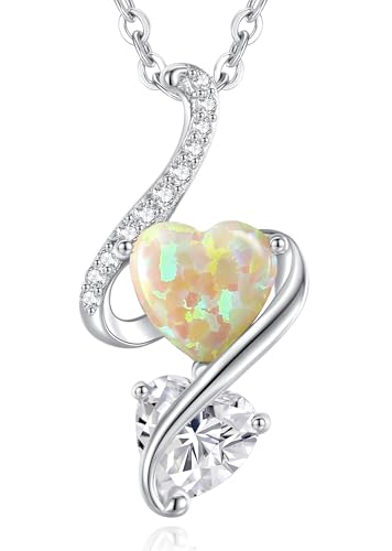 LOUISA SECRET Frauen Opal Halskette Infinity Double-Heart Halskette 925 Sterling Silber Kette Damen Brithday Schmuck Geschenk Valentinstag Weihnachtstag von LOUISA SECRET