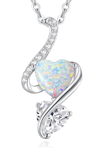LOUISA SECRET Frauen Opal Halskette Infinity Double-Heart Halskette 925 Sterling Silber Kette Damen Brithday Schmuck Geschenk Valentinstag Weihnachtstag von LOUISA SECRET
