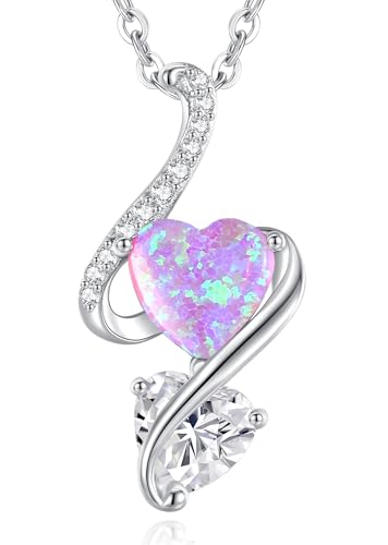 LOUISA SECRET Frauen Opal Halskette Infinity Double-Heart Halskette 925 Sterling Silber Kette Damen Brithday Schmuck Geschenk Valentinstag Weihnachtstag von LOUISA SECRET