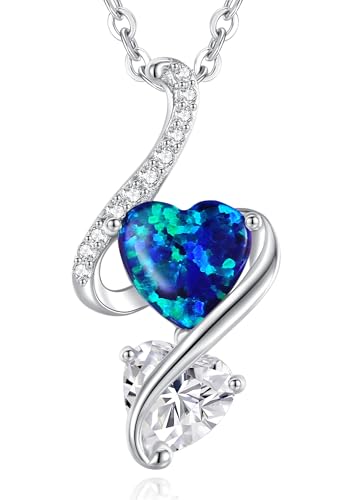 LOUISA SECRET Frauen Opal Halskette Infinity Double-Heart Halskette 925 Sterling Silber Kette Damen Brithday Schmuck Geschenk Valentinstag Weihnachtstag von LOUISA SECRET