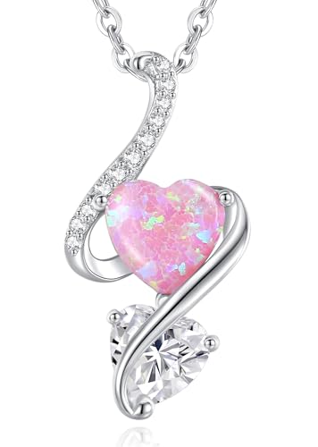LOUISA SECRET Frauen Opal Halskette Infinity Double-Heart Halskette 925 Sterling Silber Kette Damen Brithday Schmuck Geschenk Valentinstag Weihnachtstag von LOUISA SECRET
