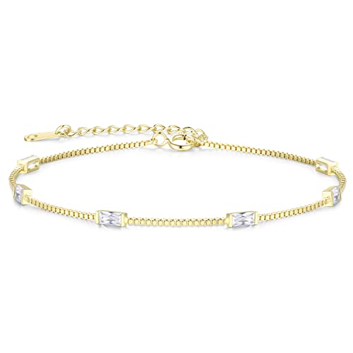 LOUISA SECRET Gold Armband Damen 925 Sterling Silber 14k Vergoldet Zirkonia Armbänder Damen Verstellbar Armkette Valentinstag Muttertag Geburtstags Weihnachts geschenke für Sie Frauen Freundin mama von LOUISA SECRET