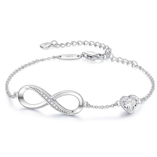 LOUISA SECRET Infinity Armband für Damen Silber 925 Schmuck Damen Armreif Verstellbar Armkette Geburtstags Muttertag Weihnachten ValentinstagGeschenk für Frauen Freundin Mama von LOUISA SECRET