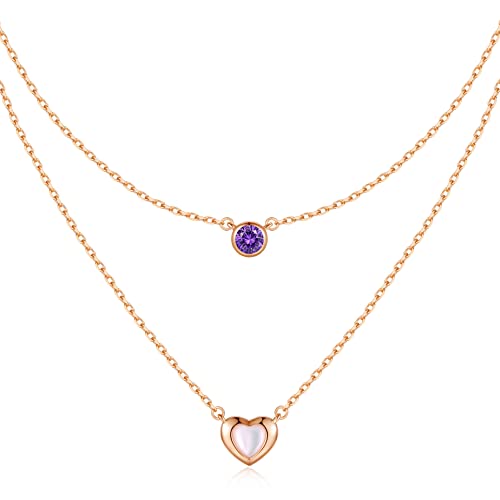 LOUISA SECRET MUTTERTAGSGESCHENK Kette Damen 925 Silber Rosegold Geschichtet Anhänger mit Cubic Zirkonia Mutter-of-Pearl Herz Halsketten Damen Schmuck Geburtstags Geschenk für Sie Valentinstag von LOUISA SECRET