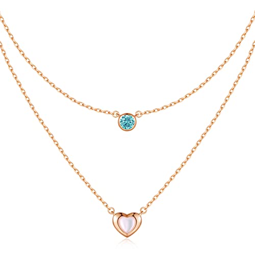 LOUISA SECRET MUTTERTAGSGESCHENK Kette Damen 925 Silber Rosegold Geschichtet Anhänger mit Cubic Zirkonia Mutter-of-Pearl Herz Halsketten Damen Schmuck Geburtstags Geschenk für Sie Valentinstag von LOUISA SECRET