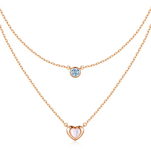 LOUISA SECRET MUTTERTAGSGESCHENK Kette Damen 925 Silber Rosegold Geschichtet Anhänger mit Cubic Zirkonia Mutter-of-Pearl Herz Halsketten Damen Schmuck Geburtstags Geschenk für Sie Valentinstag von LOUISA SECRET