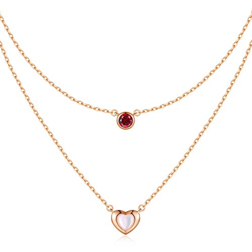 LOUISA SECRET MUTTERTAGSGESCHENK Kette Damen 925 Silber Rosegold Geschichtet Anhänger mit Cubic Zirkonia Mutter-of-Pearl Herz Halsketten Damen Schmuck Geburtstags Geschenk für Sie Valentinstag von LOUISA SECRET