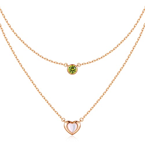 LOUISA SECRET MUTTERTAGSGESCHENK Kette Damen 925 Silber Rosegold Geschichtet Anhänger mit Cubic Zirkonia Mutter-of-Pearl Herz Halsketten Damen Schmuck Geburtstags Geschenk für Sie Valentinstag von LOUISA SECRET