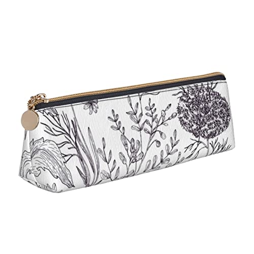 Federmäppchen mit Blütenkräutern und Kräutern, dreieckig, Leder, Schreibwaren-Tasche, für Jugendliche Federmäppchen mit Blütenkräutern und Kräutern, dreieckig, Leder, Schreibwaren-Tasche, für Jugendliche von LOUJIN