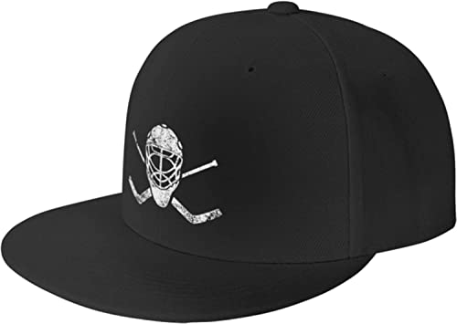 LOUJIN Crossed Goalie Sticks Hockey Flat Brim Baseball Cap Herren und Damen Verstellbare Mütze Schwarz, Fotofarbe, One size von LOUJIN