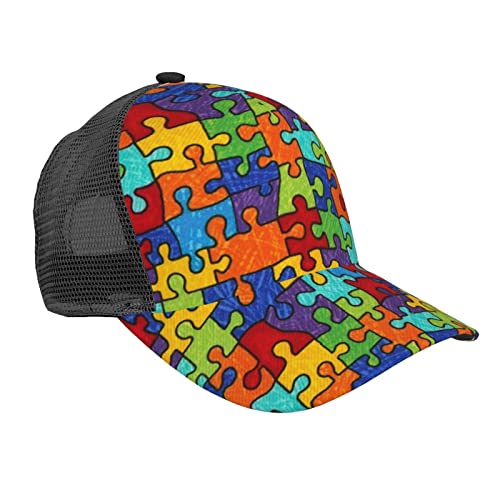 LOUJIN Farbe Puzzle Muster Farbe Puzzle Muster Puzzle Muster Baseballmütze für Männer Frauen Sommer Mesh Cap Hip Hop Caps Schwarz Snapback Hüte Papa Trucker Cap, #91, M/Einheitsgröße von LOUJIN