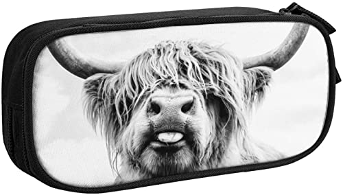 LOUJIN Farmhouse Highland Cow Bull Double Layer Federmäppchen Große Kapazität Reißverschluss Schreibwaren Aufbewahrungstasche für Jungen und Mädchen, farbe, 5.0cm*10.5cm*20.5cm, federmäppchen von LOUJIN