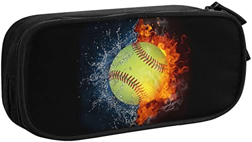 LOUJIN Federmäppchen Softball Feuer und Wasser Schreibwaren Aufbewahrungstasche Große Kapazität Doppelschicht Federmäppchen für Schule Mädchen und Junge, farbe, 5.0cm*10.5cm*20.5cm, Federmäppchen von LOUJIN