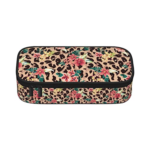 LOUJIN Flower Mix Leopard Muster Print Federmäppchen Große Kapazität Federmäppchen Tragbare Federtasche für Jungen Mädchen Erwachsene und, farbe, 5.0cm*10.5cm*20.5cm, Federmäppchen von LOUJIN
