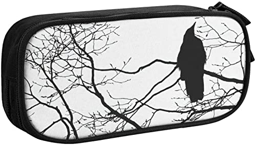 LOUJIN Gothic Rabe auf einem Baum Ast Doppellagiges Federmäppchen Große Kapazität Reißverschluss Schreibwaren Aufbewahrungstasche für Jungen und Mädchen, farbe, 5.0cm*10.5cm*20.5cm, Federmäppchen von LOUJIN