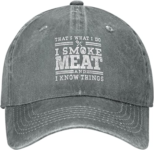 LOUJIN I Smoke Meat and I Know Things Hat Lustiger BBQ Chef Grill Dad Hat BBQ Party Baseball Caps Männer Frauen Ballhut Trucker Hut, Fotofarbe, One size von LOUJIN