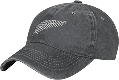 LOUJIN New Zealand Maori Fern Denim Baseball Cap Hut Verstellbar Cowboyhut, grau von LOUJIN