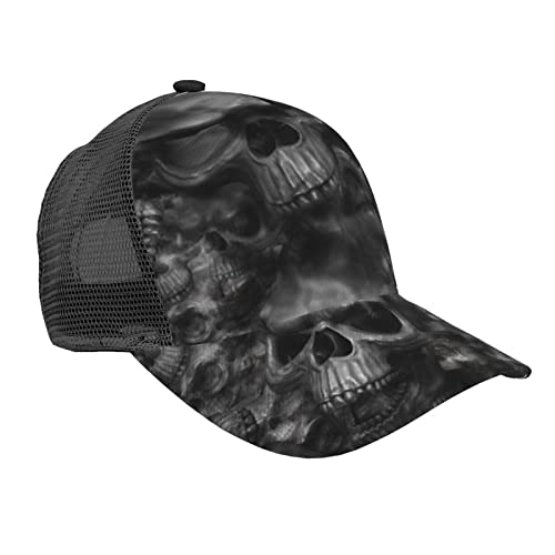 LOUJIN Schwarz Abstrakt Totenkopf Schwarz Abstrakt Totenkopf Baseballmütze für Männer Frauen Sommer Mesh Cap Hip Hop Caps Schwarz Snapback Hüte Papa Trucker Cap, #100, M/Einheitsgröße von LOUJIN