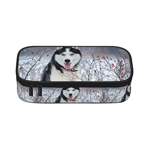 LOUJIN Sibirischer Husky im Schnee Druck Federmäppchen Große Kapazität Federmäppchen Tragbare Federtasche für Jungen Mädchen Erwachsene und Büro, farbe, 5.0cm*10.5cm*20.5cm, Federmäppchen von LOUJIN