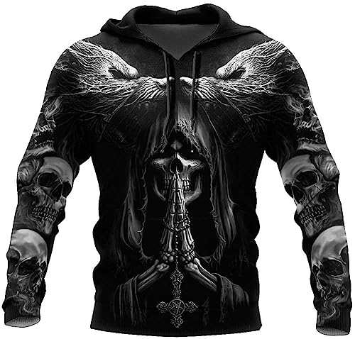 ELROAL Männer Frauen Tattoo Hoodie 3D Druck Viking-Fenrir Wolf Skull Casual Langar﻿m Lose Paar Pullover Herbst Straße Jugend Mode Casual Anzug Kleidung/B/6XL von ELROAL