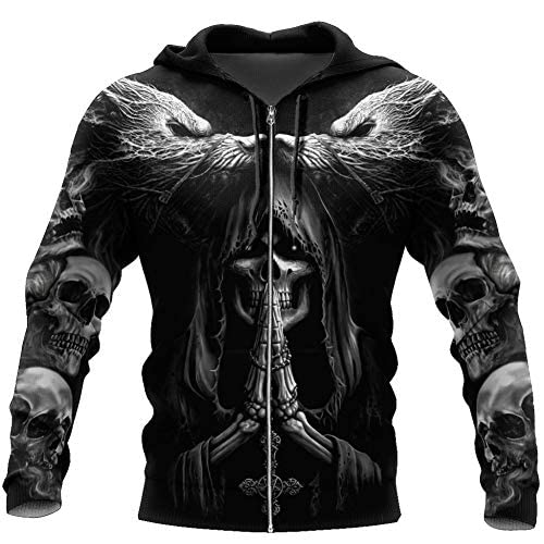 ELROAL Männer Frauen Tattoo Hoodie 3D Druck Viking-Fenrir Wolf Skull Casual Langarm Lose Paar Pullover Herbst Straße Jugend Mode Casual Anzug Kleidung/C/7XL von ELROAL