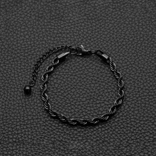 1 Stück 5 mm Gold, Schwarz, Silber, Edelstahl, gedrehtes Seilkettenarmband, Herren-Schmuck aus Titanstahl, Länge 18 cm + 5 cm von LOUKEKE